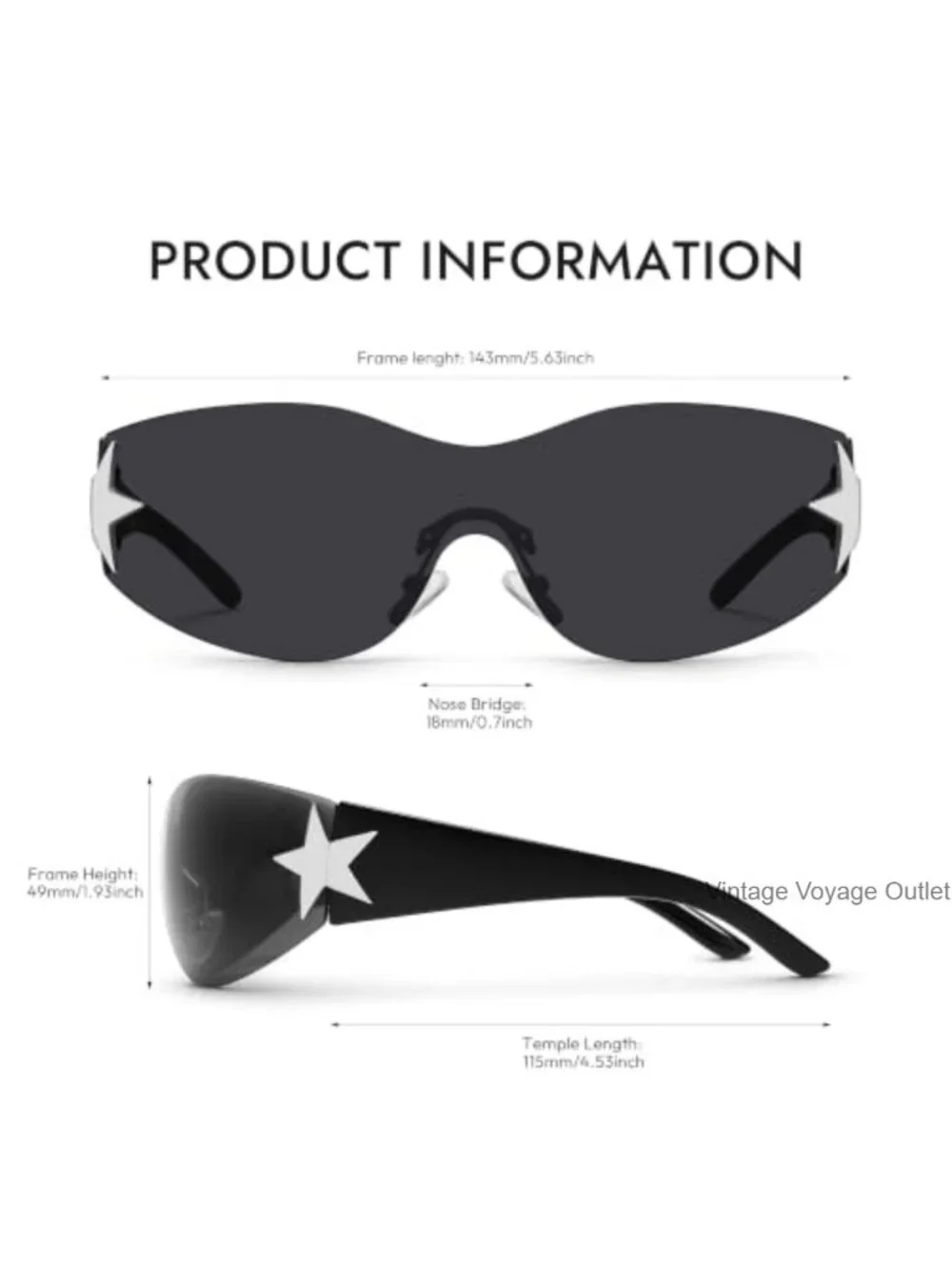 Y2K Wrap Around Sunglasses for Women Men Oversized Rimless UV400 Protection